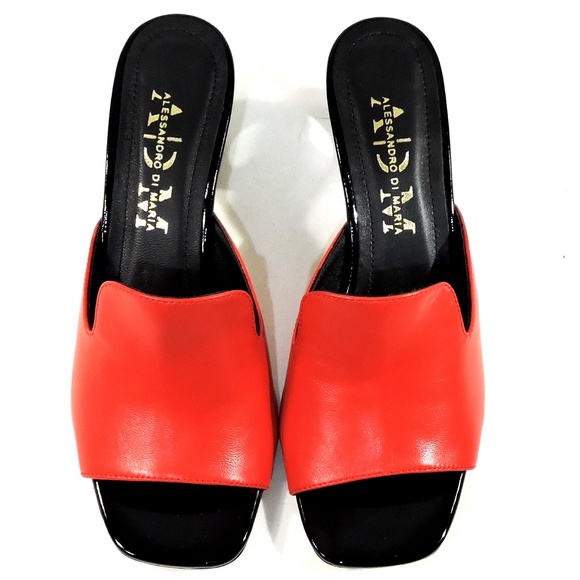 ALESSANDRO DI MARIA 🇮🇹 WOMEN'S RED LEATHER FASHION MULES - Picture 7 of 10
